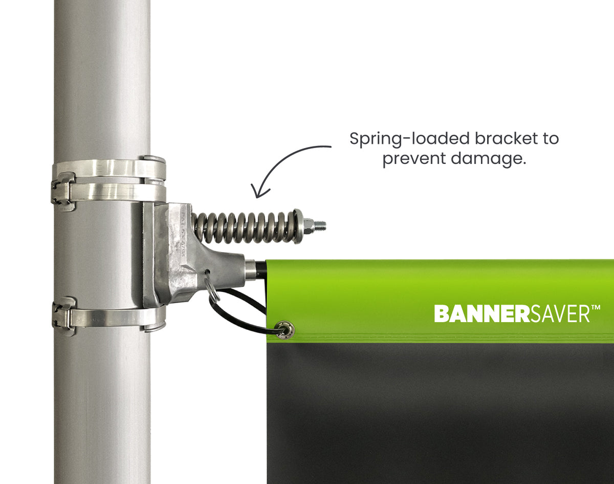Spring loaded flag & banner brackets to prevent damage in strong winds